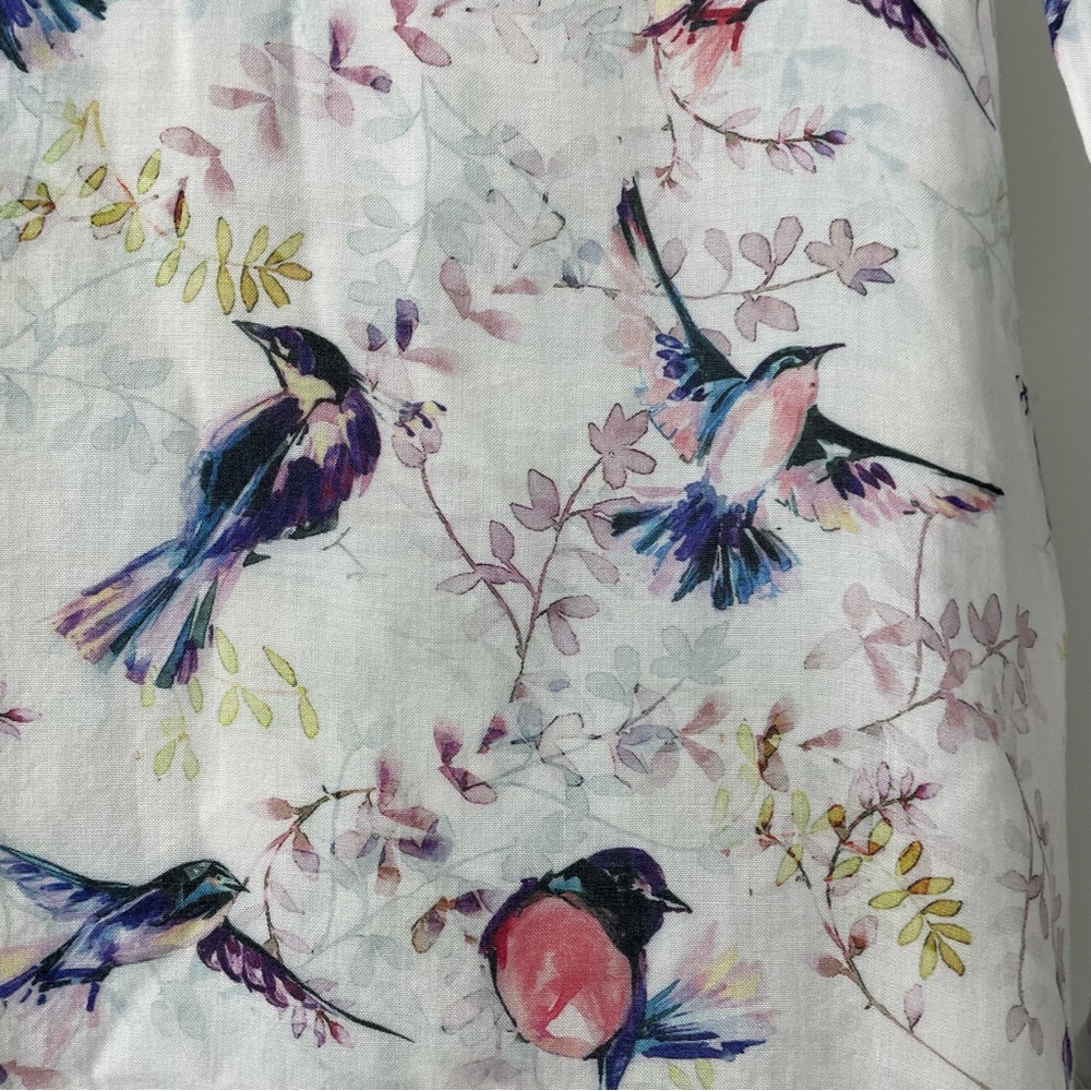 Esprit blouse tunic bird print boho hippie white elegant unique Sz S watercolor - Picture 5 of 5